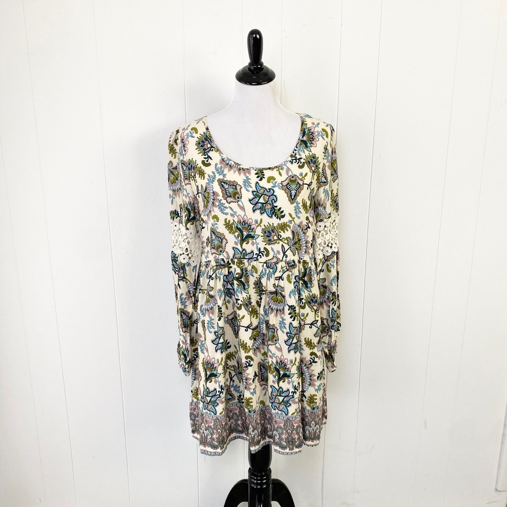 2Love Floral Paisley Crochet Lace Long Sleeve Mini Dress Size Medium Boho